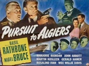 Poster for Pursuit to Algiers starring Basil Rathbone
